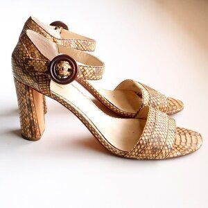 Max Studio Genuine Snakeskin Block Heel Ankle Strap Sandals Summer Shoes Size 10